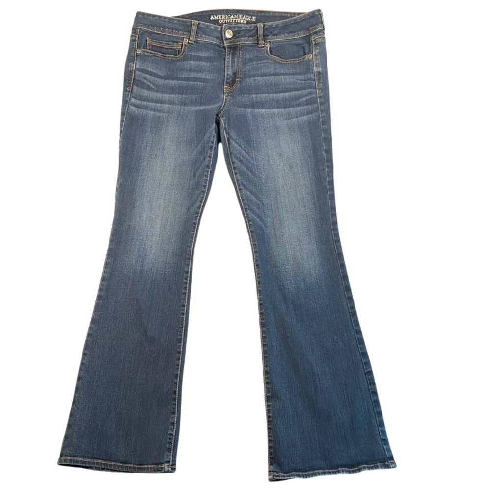 American Eagle Kick Boot Jeans 14 Reg Medium Wash Low Rise Y2K Flare Denim Smart